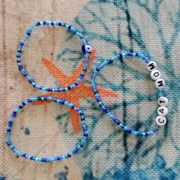 Seed Bead Stack Stretch Bracelets"Cat Mom" & "Evil Eye" Bracelets - Picture 8 of 16